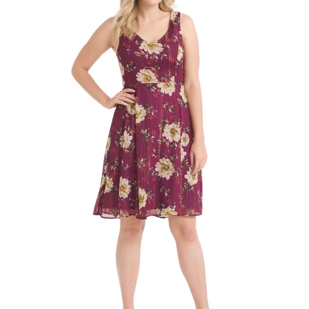 Eva Rose chiffon floral dress 3x Chic Floral Midi Dress in Burgundy